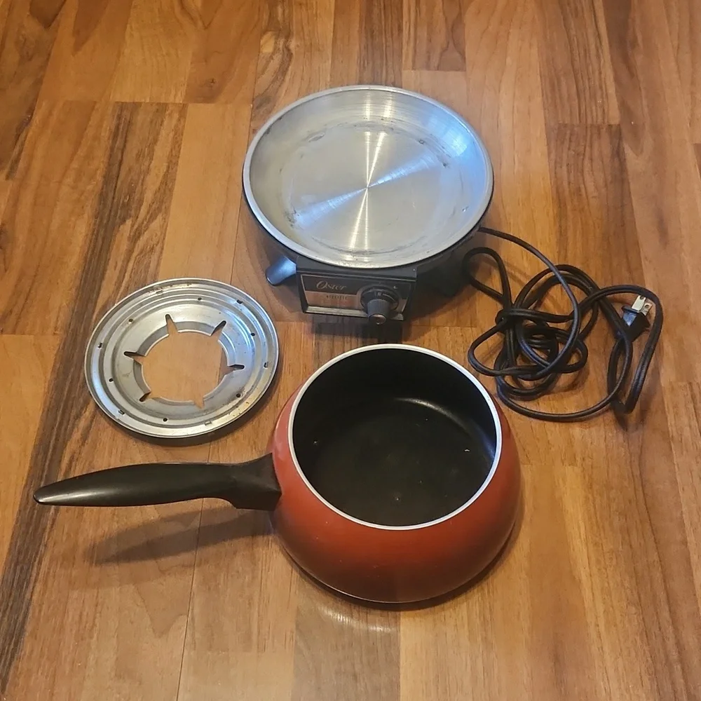 Oster Electric Fondue Pot With Forks Authentic Retro Volcano Red